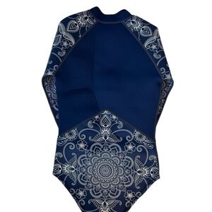 Tilili Mandala Rashguard One Piece Swimsuit Long Sleeve Zip Front Boho Navy 10